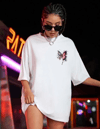 Unisex Baskılı Oversize T-shirt - Beyaz