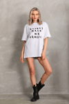 Unisex Baskılı Oversize T-shirt - Beyaz