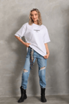 Unisex Baskılı Oversize T-shirt - Beyaz