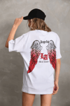 Unisex Baskılı Oversize T-shirt - Beyaz