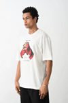 Unisex Baskılı Oversize T-shirt - Beyaz