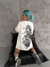 Unisex Baskılı Oversize T-shirt - Beyaz