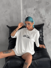 Unisex Baskılı Oversize T-shirt - Beyaz