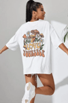 Unisex Baskılı Oversize T-shirt - Beyaz