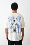 Unisex Baskılı Oversize T-shirt - Beyaz