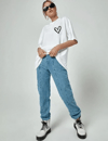 Unisex Baskılı Oversize T-shirt - Beyaz