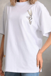 Unisex Baskılı Oversize T-shirt - Beyaz