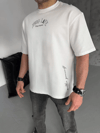 Unisex Baskılı Oversize T-shirt - Beyaz