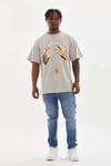 Unisex Baskılı Oversize T-shirt - Gri
