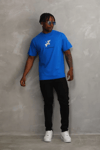 Unisex Baskılı Oversize T-shirt - Mavi