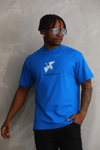 Unisex Baskılı Oversize T-shirt - Mavi