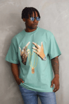 Unisex Baskılı Oversize T-shirt - Mint Yeşili