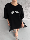 Unisex Baskılı Oversize T-shirt - Siyah