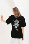 Unisex Baskılı Oversize T-shirt - Siyah