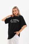 Unisex Baskılı Oversize T-shirt - Siyah