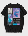 Unisex Baskılı Oversize T-shirt - Siyah