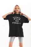 Unisex Baskılı Oversize T-shirt - Siyah