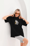 Unisex Baskılı Oversize T-shirt - Siyah