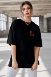 Unisex Baskılı Oversize T-shirt - Siyah