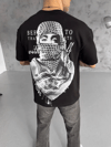 Unisex Baskılı Oversize T-shirt - Siyah