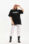 Unisex Baskılı Oversize T-shirt - Siyah