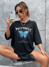 Unisex Baskılı Oversize T-shirt - Siyah