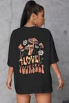 Unisex Baskılı Oversize T-shirt - Siyah