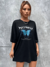 Unisex Baskılı Oversize T-shirt - Siyah