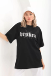 Unisex Baskılı Oversize T-shirt - Siyah