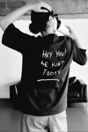 Unisex Baskılı Oversize T-shirt - Siyah