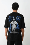 Unisex Baskılı Oversize T-shirt - Siyah