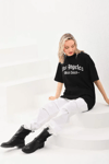 Unisex Baskılı Oversize T-shirt - Siyah