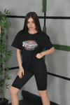 Unisex Baskılı Oversize T-shirt - Siyah