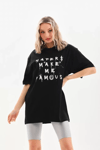 Unisex Baskılı Oversize T-shirt - Siyah
