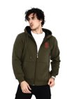 Unisex Baskılı Tam Fermuarlı Kapşonlu Sweatshirt - Haki