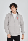 Unisex Baskılı Tam Fermuarlı Kapşonlu Sweatshirt - Boyalı Gri