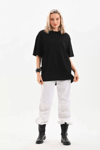 Unisex Bisiklet Yaka 20/1 Düz Oversize T-shirt - Siyah