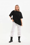 Unisex Bisiklet Yaka 20/1 Düz Oversize T-shirt - Siyah