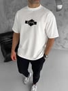 Unisex Bisiklet Yaka Baskılı Double Oversize T-shirt - Beyaz