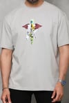 Unisex Bisiklet Yaka Baskılı Oversize T-shirt - Gri