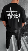 Unisex Bisiklet Yaka Baskılı Oversize T-shirt - Siyah