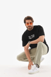 Unisex Bisiklet Yaka Baskılı Oversize T-shirt - Siyah