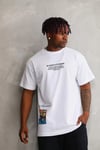 Unisex Bisiklet Yaka Baskılı Oversize T-shirt - Beyaz