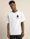 Unisex Bisiklet Yaka Baskılı Oversize T-shirt - Beyaz