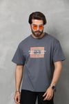 Unisex Bisiklet Yaka Baskılı Oversize T-shirt - Füme