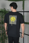Unisex Bisiklet Yaka Baskılı Oversize T-shirt - Siyah
