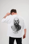 Unisex Bisiklet Yaka Baskılı Oversize T-shirt - Beyaz