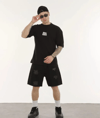 Unisex Bisiklet Yaka Baskılı Oversize T-shirt - Siyah