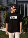 Unisex Bisiklet Yaka Baskılı Oversize T-shirt - Siyah