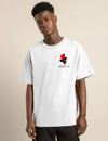 Unisex Bisiklet Yaka Baskılı Oversize T-shirt - Beyaz